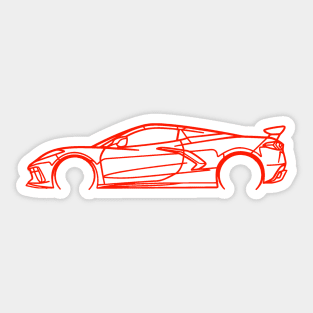 Torch Red C8 Corvette Racecar Side Silhouette Outline Torch Red Supercar Sports car Racing car Sticker